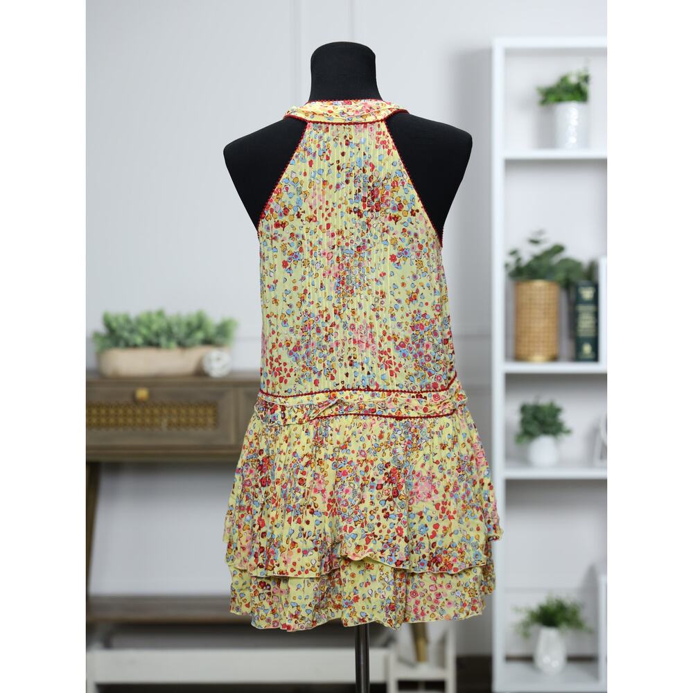Poupette St Barth Yellow Floral Ruffle Mini Dress Racerback Resort Boho Coastal - Picture 7 of 15